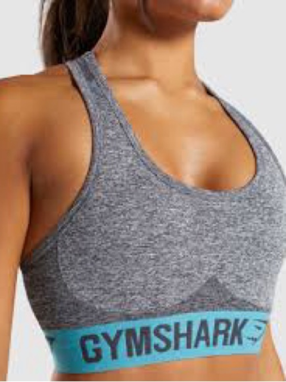 Gymshark Grey Seamless Sports Bra with Teal Logo Band